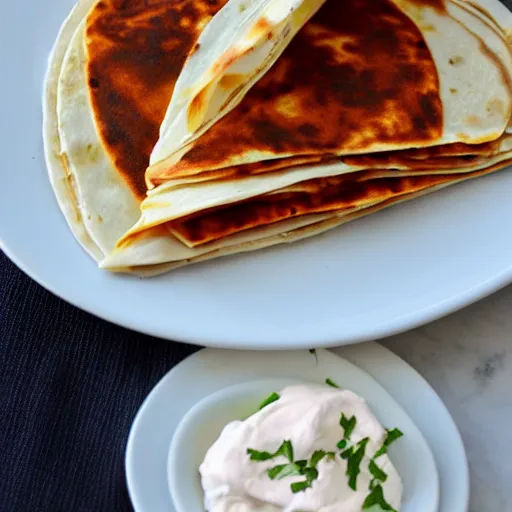 Image similar to quesadillas dipped in refried beans with fresh cheese on top