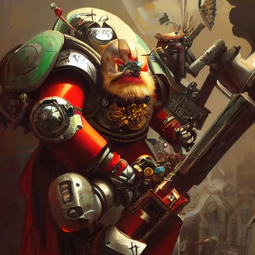 Image similar to doctor ivo robotnik as warhammer 4 0 k character, highly detailed, digital painting, artstation, sharp focus, illustration, art by tan zi and ayanamikodon and alphonse mucha and wlop