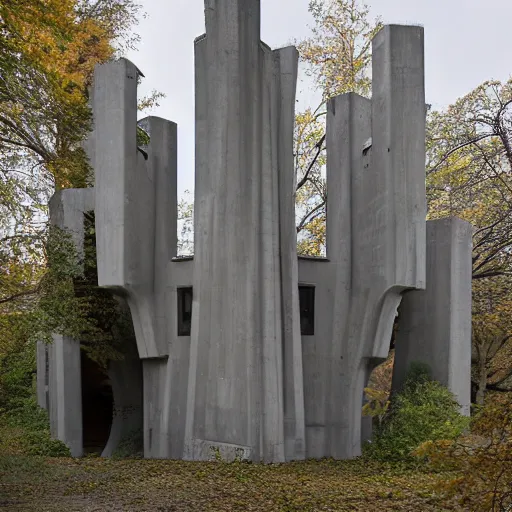 Image similar to scifi castle with a hybrid of brutalist and organic architecture, photography