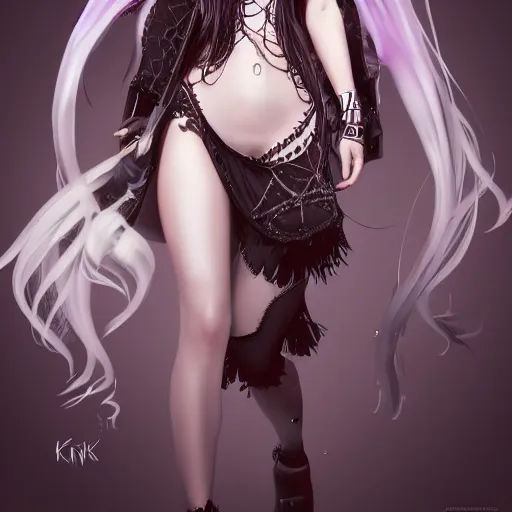 Image similar to kerli koiv animel goth girl in mini skirt and crop top intricate, extremely detailed, artstation, 8 k, sensual lighting, incredible art, wlop, artgerm