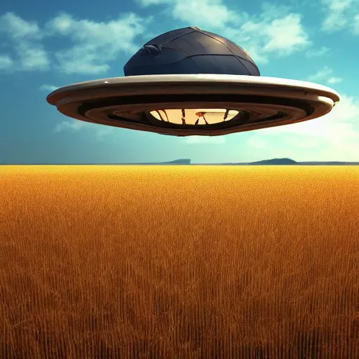 Prompt: A crashed UFO in a wheat field, digital art, trending on artstation