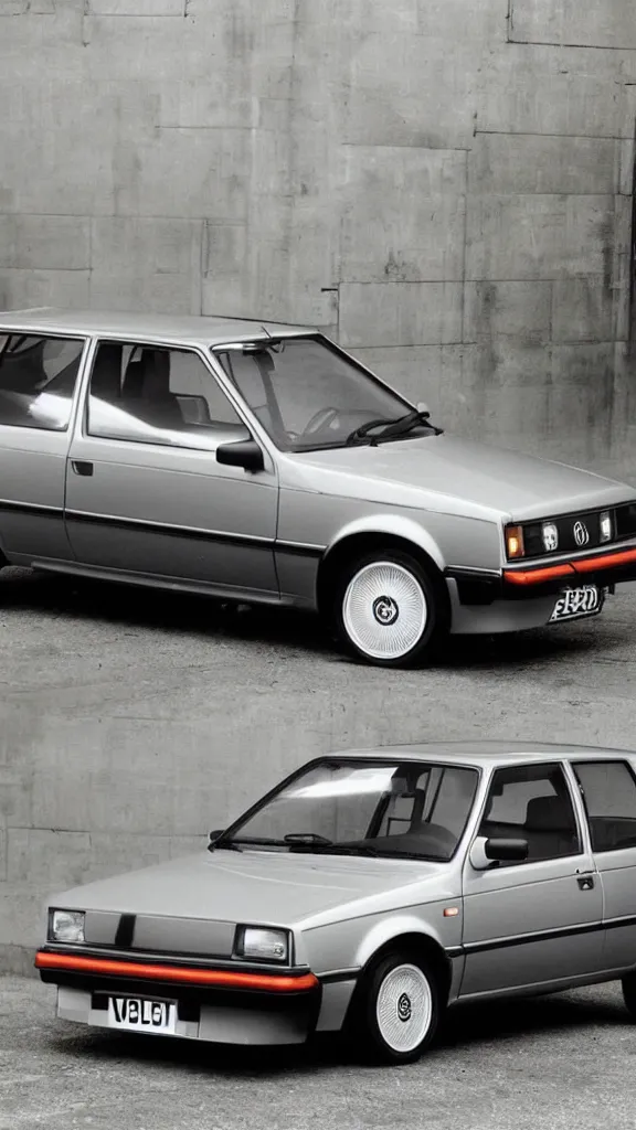 Image similar to 1 9 8 0 s vw golf, made out of reflective chrome