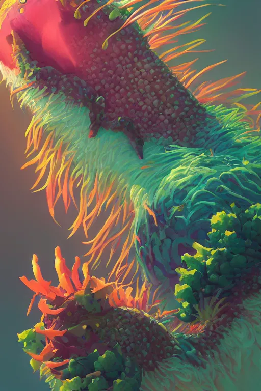 Image similar to creature animal sushi cristal very big eye roots cactus elemental flush of force nature micro world fluo fishscale, behance hd by jesper ejsing, by rhads, makoto shinkai and lois van baarle, ilya kuvshinov, rossdraws global illumination