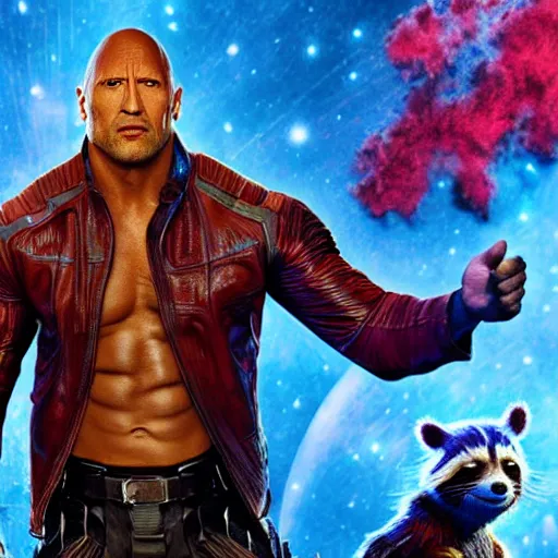 Image similar to Dwayne Johnson in guardians of the galaxy