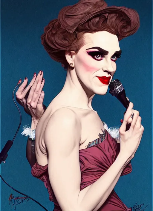 Image similar to jordan peterson in drag doing a cabaret show! intricate, elegant, highly detailed, digital painting, artstation, concept art, smooth, sharp focus, illustration, art by artgerm and greg rutkowski and alphonse mucha