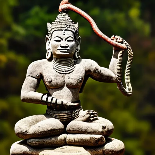 Prompt: angkor thon, asuras yaksha giant, holding a snake, full body, photorealistic, photography hight quality, sharp, stones, award winning photography, canon, thierry rouzier