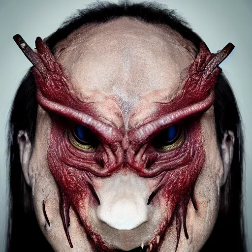 Prompt: a demon inspired by worms created by the make up artist hungry, photographed by andrew thomas huang, cinematic, expensive visual effects