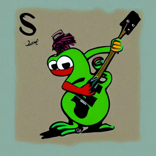 Image similar to sad pepe guitarist