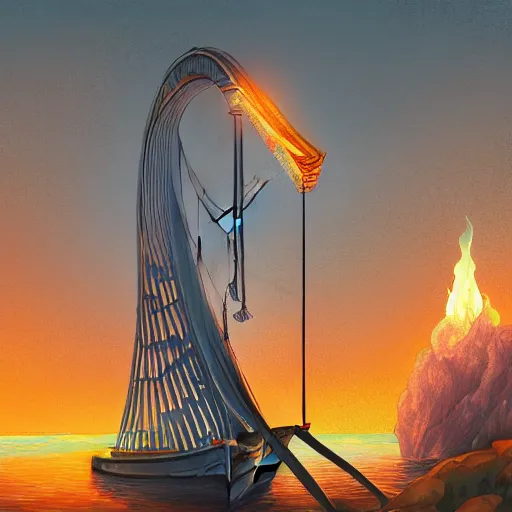 Image similar to burn the harp and cook the crane, digital painting, concept art