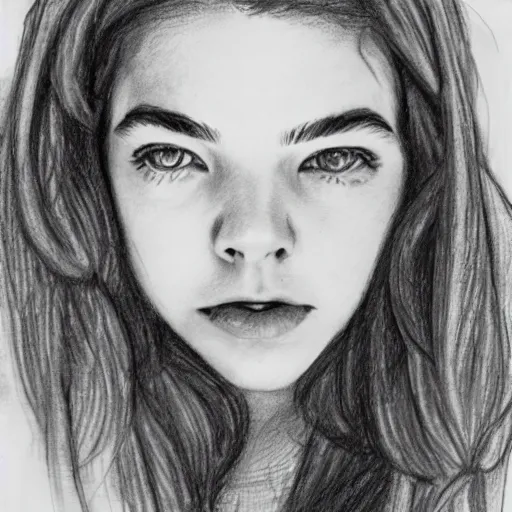 Image similar to A full body pencil sketch of Anya Taylor Joy, sitting, facing the camera, artistic