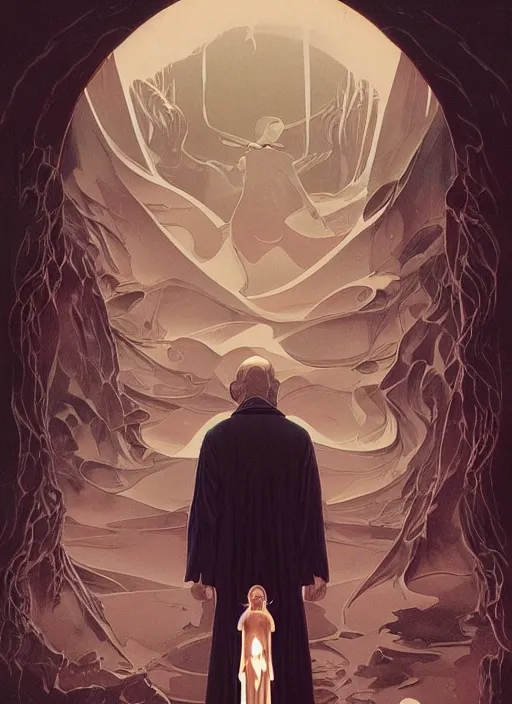 Image similar to poster artwork by Michael Whelan and Tomer Hanuka, Karol Bak of A warped understanding of the wake of its last pained memory, yet quite raw like that same wound that holy water never closed up, from scene from Twin Peaks, clean, simple illustration, nostalgic, domestic, full of details