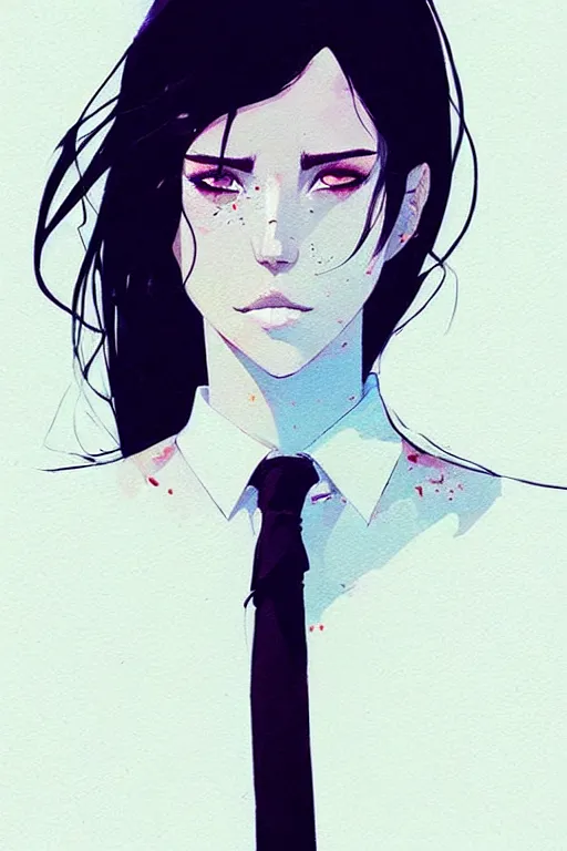 Image similar to a ultradetailed full body portrait of a woman dressed in a white shirt with a tie, by conrad roset, greg rutkowski and makoto shinkai trending on artstation