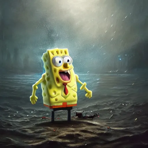 Image similar to hyperrealistic mixed media high resolution painting of SpongeBob SquarePants, stunning 3d render inspired art by István Sándorfi and Greg Rutkowski, perfect symmetry, dim volumetric lighting, 8k octane beautifully detailed render, post-processing, extremely hyper-detailed, intricate, epic composition, highly detailed attributes, highly detailed atmosphere, cinematic lighting, masterpiece, trending on artstation, very very detailed, masterpiece, stunning, flawless structure, lifelike texture, perfection,