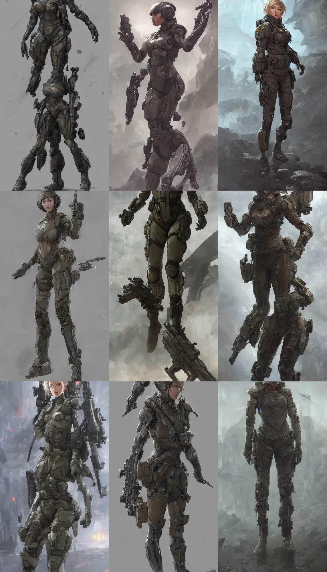 Prompt: full body tactical military sci-fi female character made by Stanley Artgerm Lau, WLOP, Rossdraws, James Jean, Andrei Riabovitchev, Marc Simonetti, Yoshitaka Amano, ArtStation, CGSociety, concept art, cgsociety, octane render, trending on artstation, artstationHD, artstationHQ, unreal engine, 4k, 8k