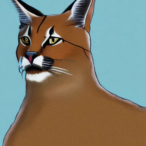 Prompt: Big Floppa caracal in military uniform, digital art