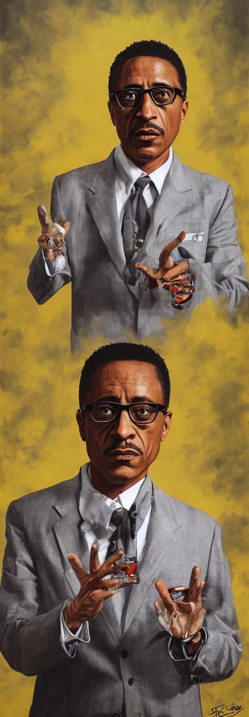 Image similar to gustavo fring as saint hyper realistic painting