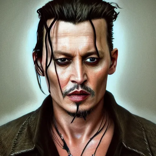 Prompt: hyperrealistic mixed media image of johnny depp wearing amber heard flesh mask, stunning 3 d render inspired art by istvan sandorfi and greg rutkowski, perfect facial symmetry, realistic, highly detailed attributes and atmosphere, dim volumetric cinematic lighting, 8 k octane extremely hyper - detailed render, post - processing, masterpiece,