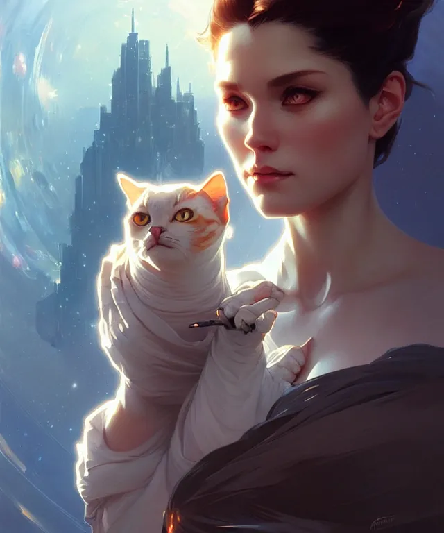 Image similar to cat, sci - fi face, elegant, highly detailed, digital painting, artstation, concept art, smooth, sharp focus, illustration, art by artgerm and greg rutkowski and alphonse mucha