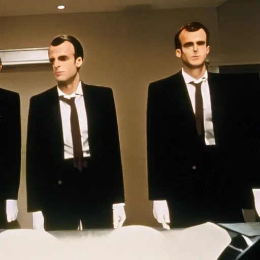 Image similar to three Emmanuel Macron in American Psycho (1999)