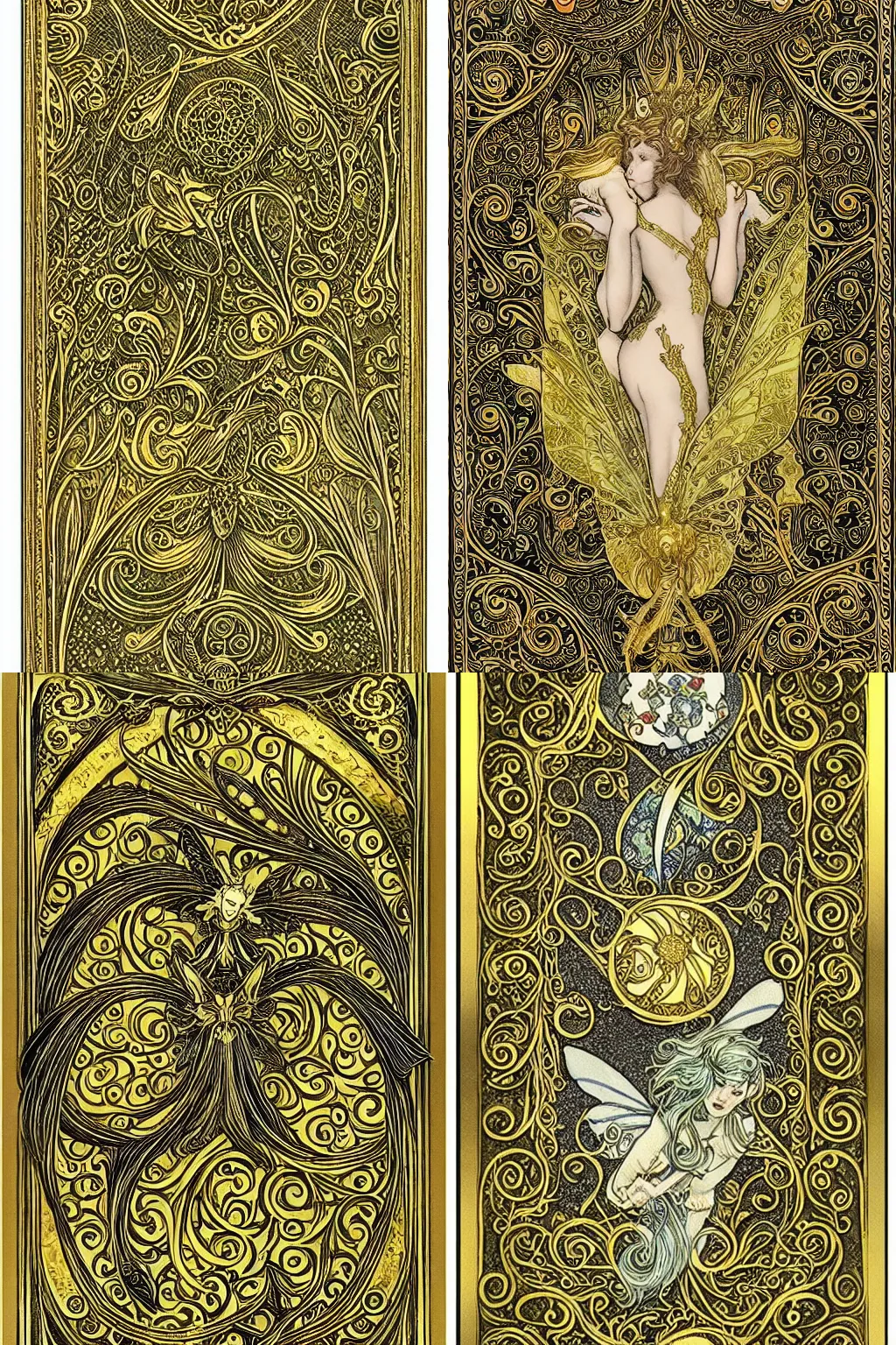 Prompt: intricate playing card with golden filigree's and faerie motiffs | detailed | rebecca guay | whimsical |