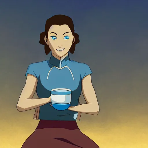 Prompt: Avatar korra drinking tea, digital art