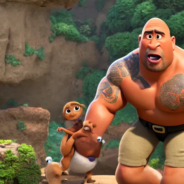 Image similar to dwayne johnson as a pixar disney character from up 2 0 0 9 unreal engine octane render 3 d render photorealistic