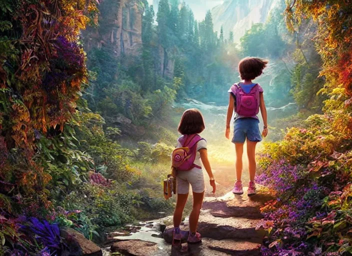 Prompt: real teen dora the explorer. epic cinematic hyperrealism masterpiece. realistic poster with shaded lighting by craig mallismo, artgerm, jeremy lipkin and michael garmash, unreal engine, radiant light, detailed and complex environment, octane photoreal 3 d render, art station trends