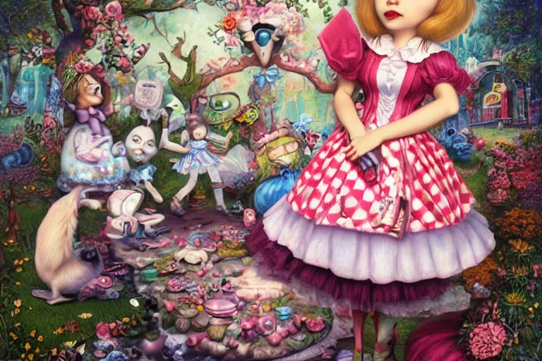 Image similar to colorful cute alice in wonderland by mark ryden, octane, insanely detailed