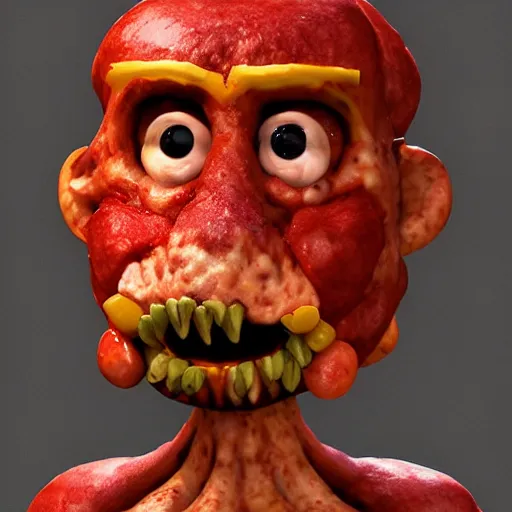 Image similar to pizza monster, portrait, character concept, unreal engine, photo realistic