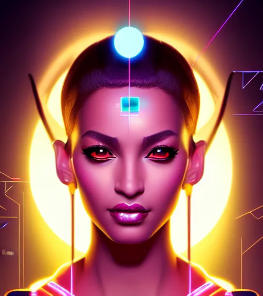 Image similar to symmetry!! egyptian princess of technology, solid cube of light, hard edges, product render retro - futuristic poster scifi, lasers and neon circuits, brown skin gorgeous egyptian princess, intricate, elegant, highly detailed, digital painting, artstation, concept art, smooth, sharp focus, illustration, dreamlike, art by artgerm