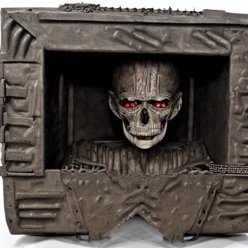 Image similar to boxcar made of human flesh and bone, highly detailed, artifact exhibit, War Photography, by H.R. Giger