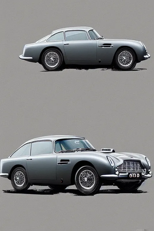 Prompt: 1963 Aston Martin DB5 car designed by Aplle that looks like it is from Borderlands and by Feng Zhu and Loish and Laurie Greasley, Victo Ngai, Andreas Rocha, John Harris