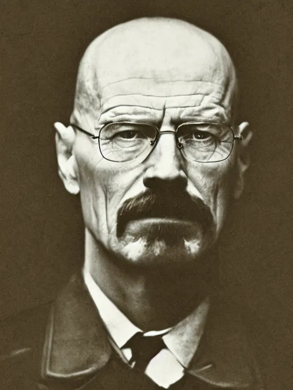 Image similar to !dream portrait of Walter White, ww1 photo, grainy, high detail, high resolution,