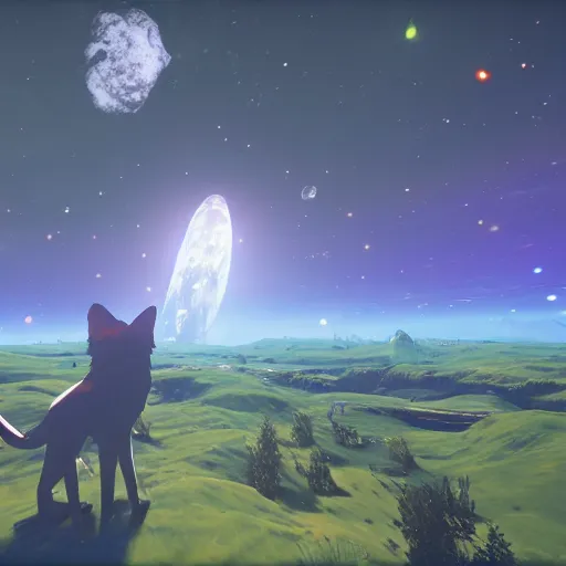 Prompt: a cat in the game no man's sky