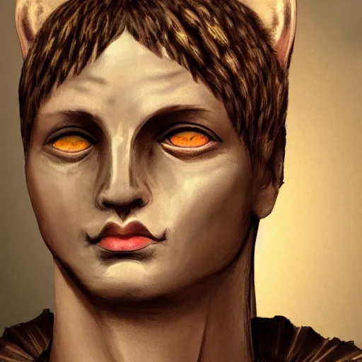 Image similar to illustration of the roman emperor augustus neko man half cat, character design, art station, epic, elegant, masterpiece of laurie rowan