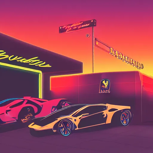 Image similar to haircuts for men, memphis design, ferrari, sunset, vaporwave, lamborghini, bad taste, retro, pastel, neon, 8 0 s