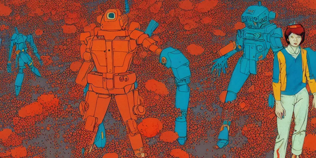 Image similar to risograph grainy drawing vintage sci - fi, satoshi kon color palette, gigantic gundam full - body covered in dead coral reef, 1 9 8 0, kodachrome, natural colors, comicbook spreadsheet, codex seraphinianus painting by moebius and satoshi kon and dirk dzimirsky close - up portrait