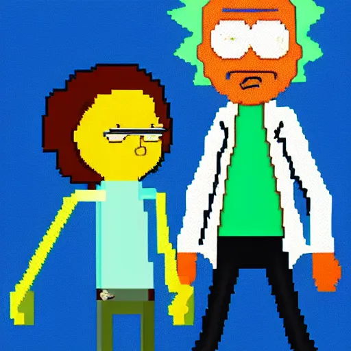 Prompt: Rick and Morty pixel art