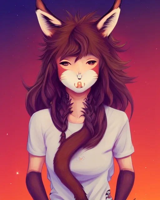 Image similar to fullbody portrait of wild half - fox woman with fox nose and ears, wearing summer jeans shorts and tshirt, anime art, concept art, detailed attractive face with fox nose and fox mouth, symmetrical, trending on pixiv, by lois van baarle by sung choi by john kirby artgerm style pascal blanche and magali villeneuve