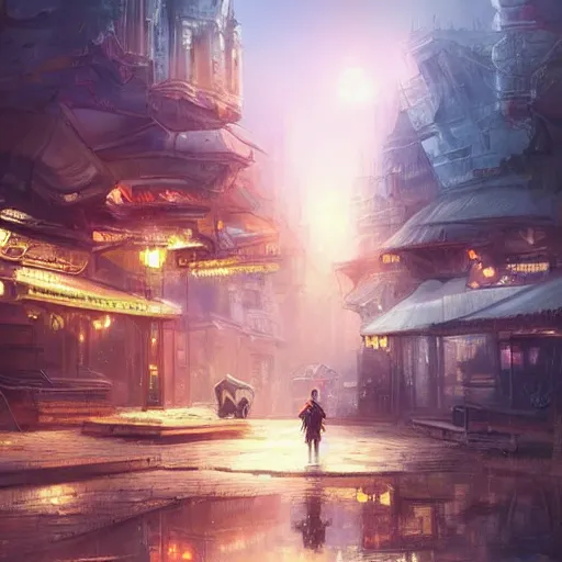Image similar to Beautiful happy picturesque charming small sci-fi city in harmony with nature. Beautiful light. Nice colour scheme, soft warm colour. Beautiful detailed artistic digital painting by Vincent. (2022)