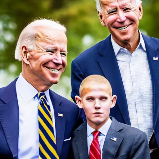 Image similar to A portrait photo of joe biden teams up with a teenage joe biden, perfect faces, 50 mm, award winning photography