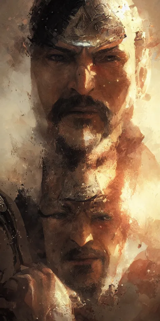 Image similar to prince of persia warrior within face portrait by greg rutkowski and craig mullins