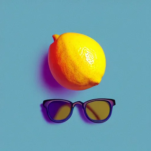 Prompt: low poly logo of a lemon wearing aqua sunglasses