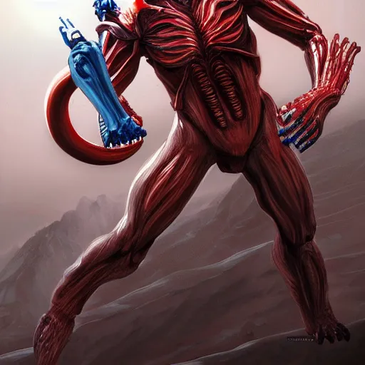 Prompt: Ultraman is digging on Xenomorph's back, digital art,high detailed,fine art,trending on Artstation.