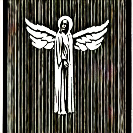 Image similar to vhs static overlay of sign of the cross, angel apparitions, vhs, 1 9 9 0, highly realistic, highly detailed, vhs noise static, black and white, vhs glitch