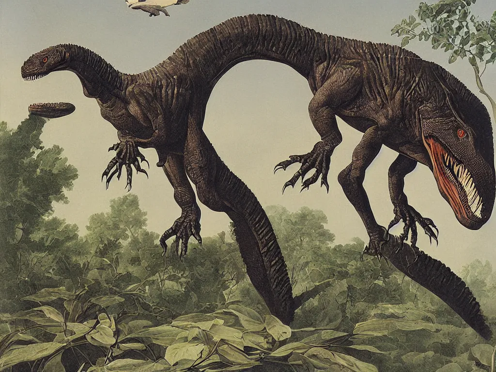 Prompt: tyrannosaurus rex biological painting by john audubon