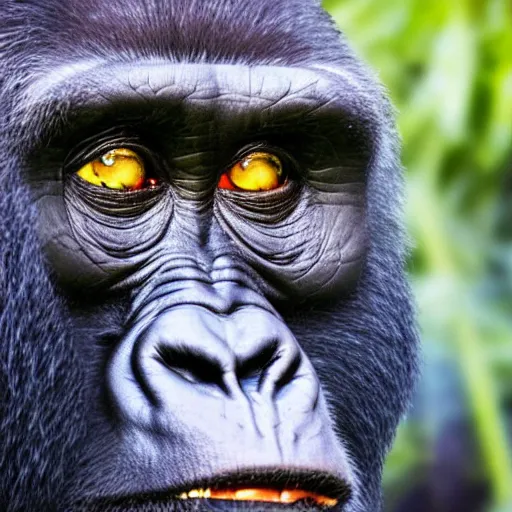 Image similar to portrait of a gorilla with fireworks reflected in its eyes