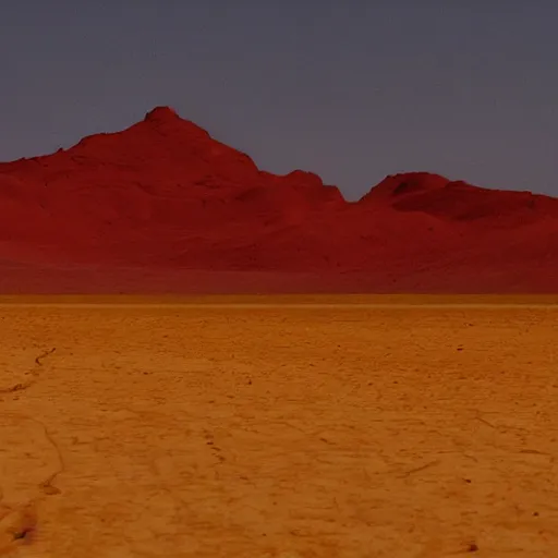 Prompt: red alien desert landscape