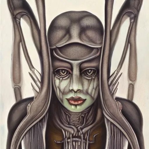 Image similar to foxgirl , oil painting by Giger