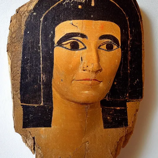 Prompt: fayum portrait, mummy portrait, from egypt, from luxor, on wood